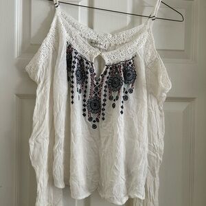 Bohemian Embroidered White Women's Top